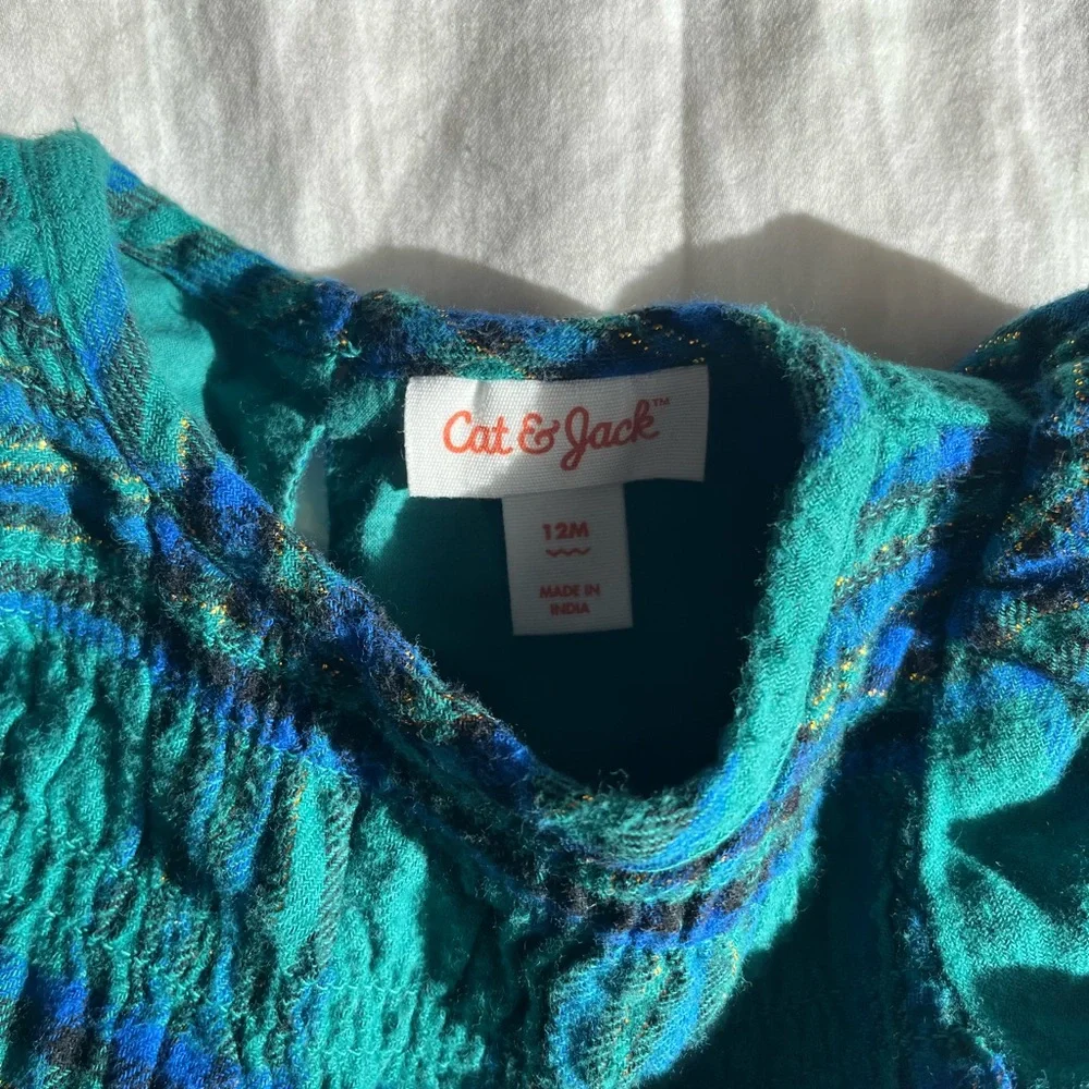 Cat & Jack Green and Blue Plaid Holiday Dress Baby Size 12M First Christmas